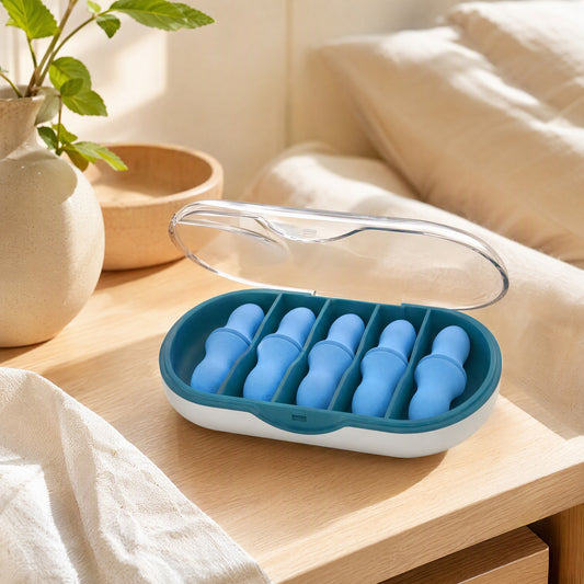 Snoozebud™ Sleep Earplugs With Sponge Material in a calm home setting
