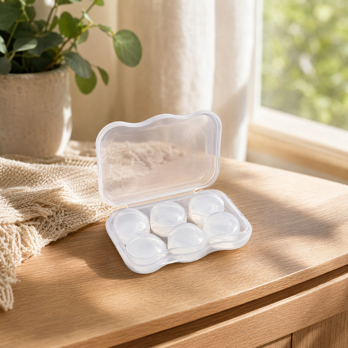 Stillnest™ Silicone Noise Reduction Earplugs in a calm home setting