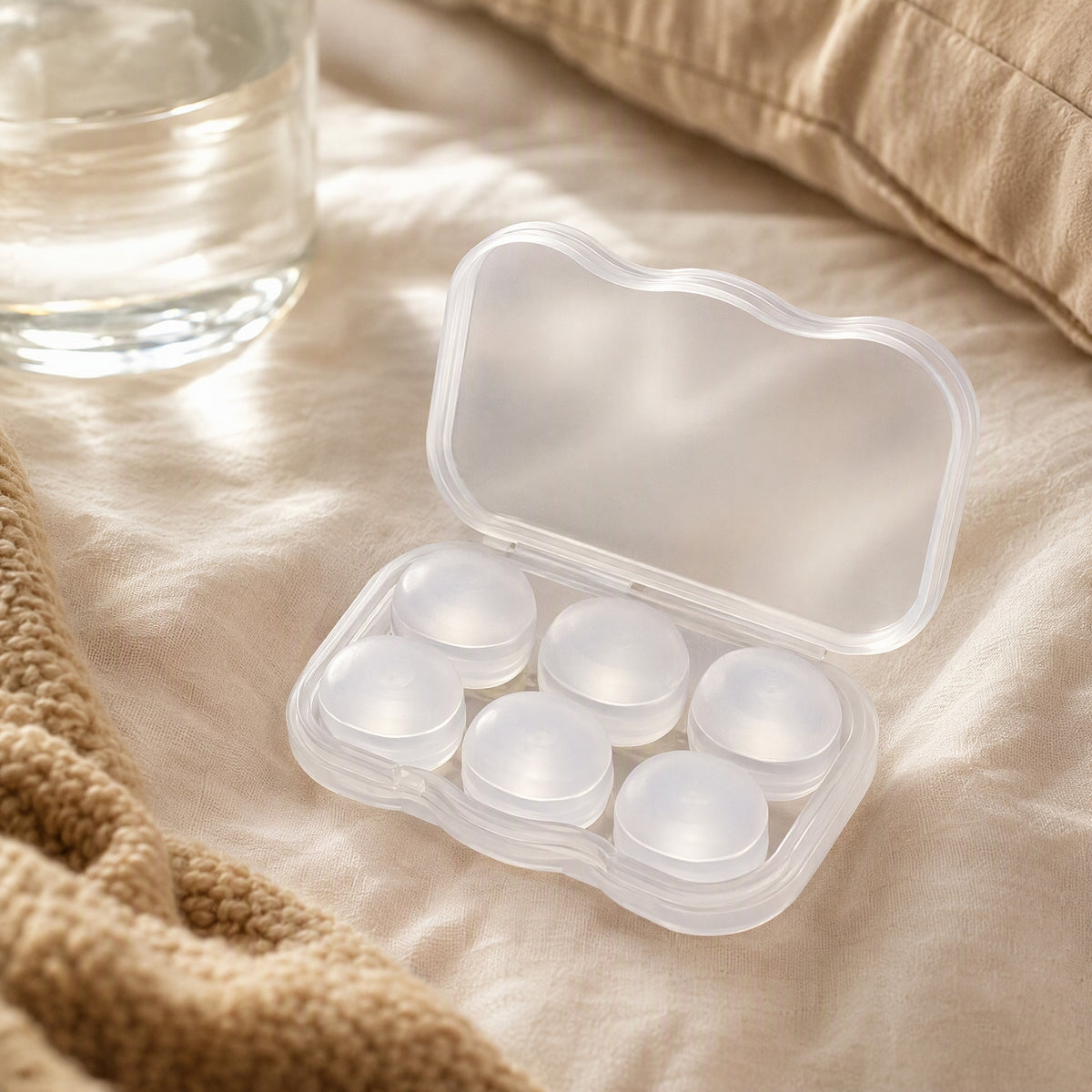 Stillnest™ Silicone Noise Reduction Earplugs, styled close view