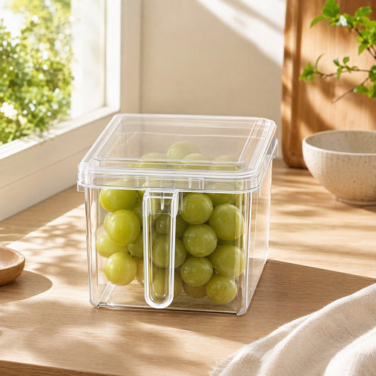 Clearbin™ Transparent Refrigerator Storage Box in a calm home setting