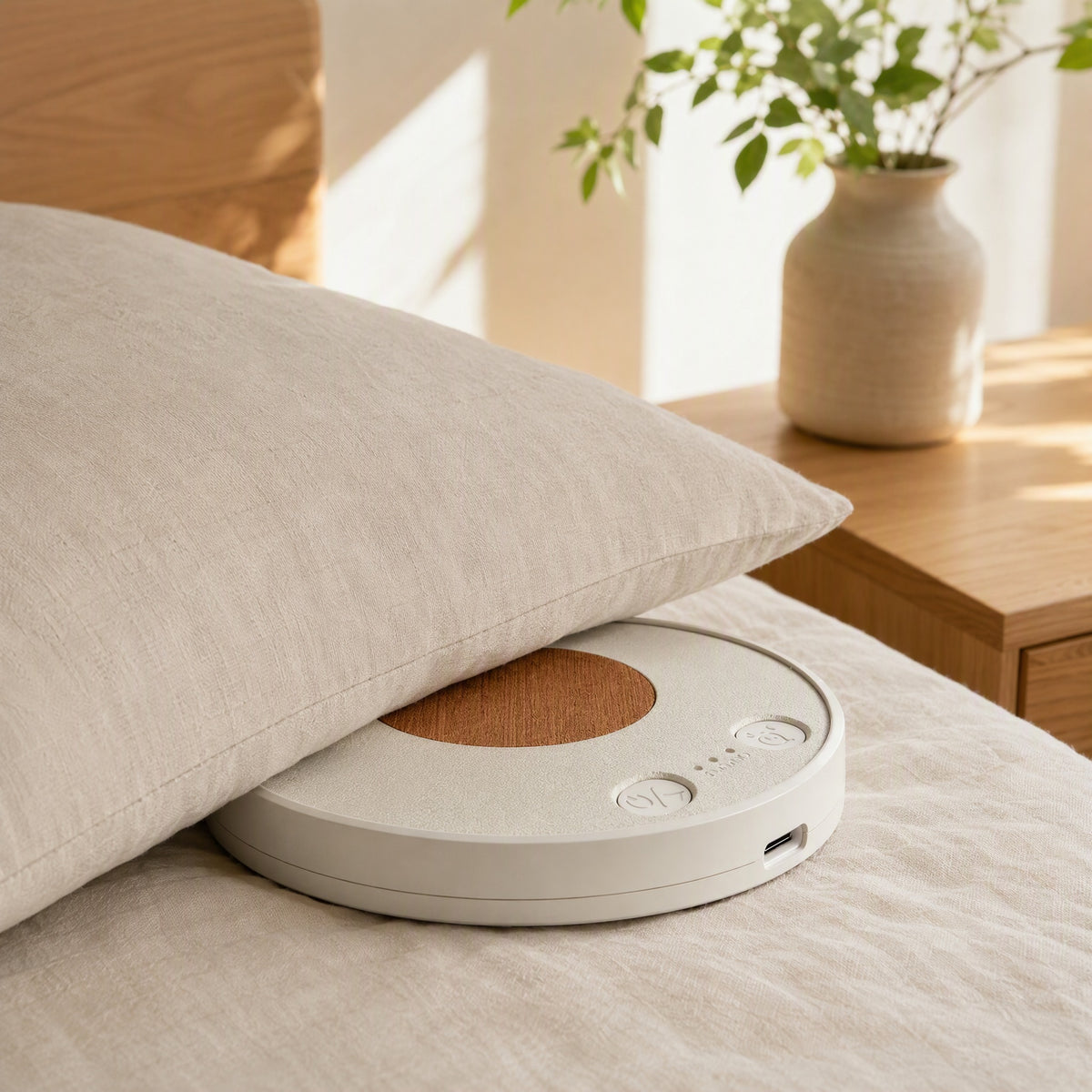 Pillowhum™ Ultra-Thin Pillow Bluetooth Speaker in a calm home setting