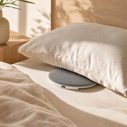 Sleepnote™ Under-Pillow Bluetooth Speaker in a calm home setting