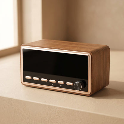 Oakchime™ Wooden Bluetooth Speaker Alarm Clock, material and detail close-up