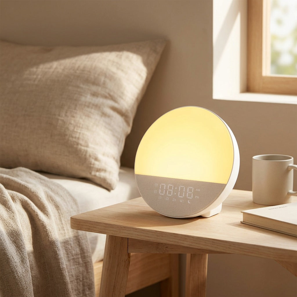 Dawnhum™ Sunrise Wake-Up Light With White Noise, styled close view