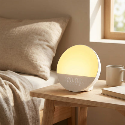 Dawnhum™ Sunrise Wake-Up Light With White Noise, styled close view