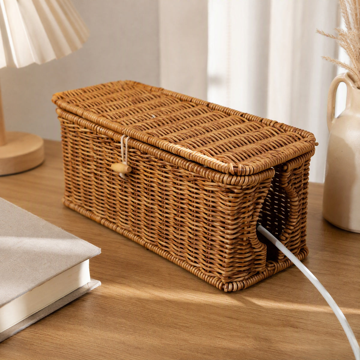 Cablecove™ PP Storage Basket for Cables, styled close view