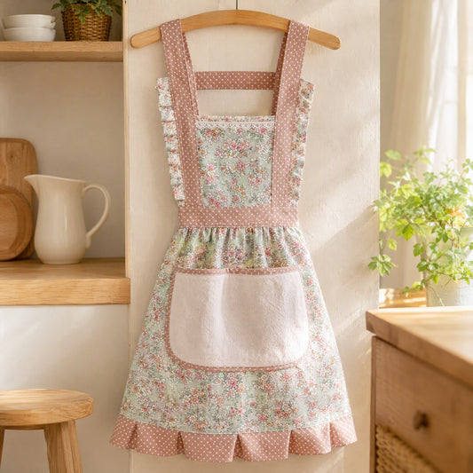 Bloombib™ Floral Canvas Kitchen Apron in a calm home setting