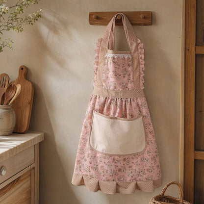 Bloombib™ Floral Canvas Kitchen Apron, styled close view