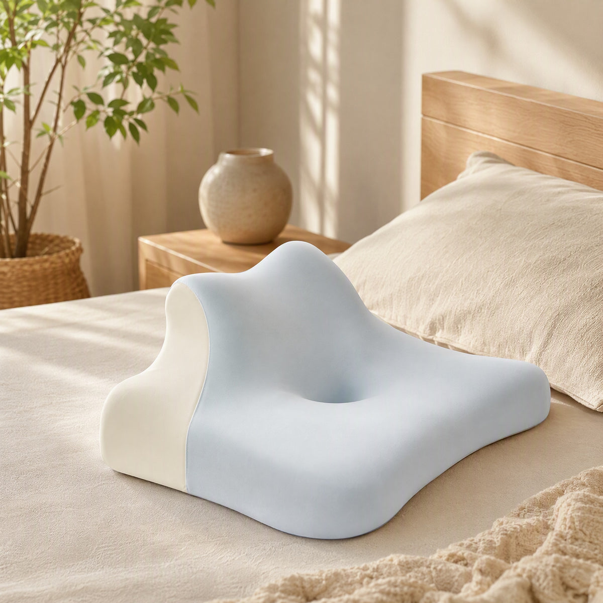 Bellysoft™ Memory Foam Pillow for Stomach Sleeping in a calm home setting