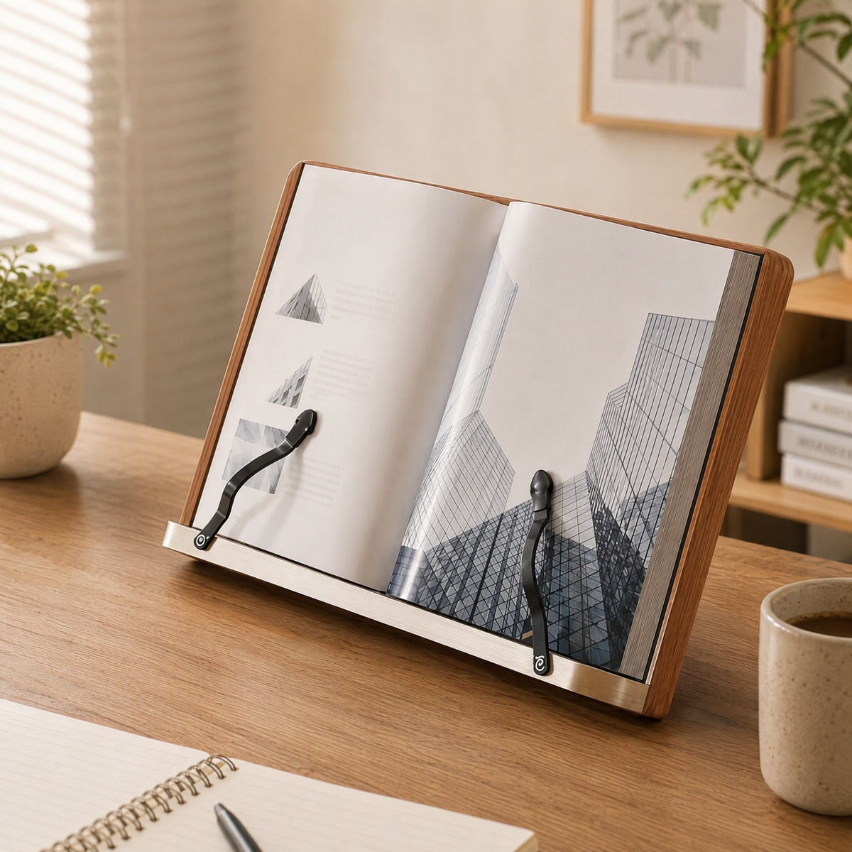 Readtilt™ Adjustable Desktop Book Stand, styled close view