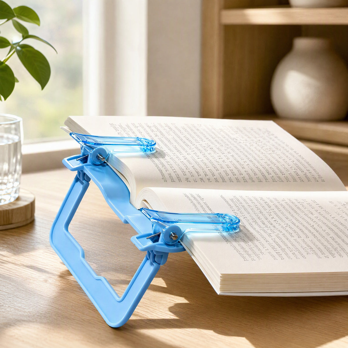 Foldleaf™ Foldable ABS Book Holder in a calm home setting