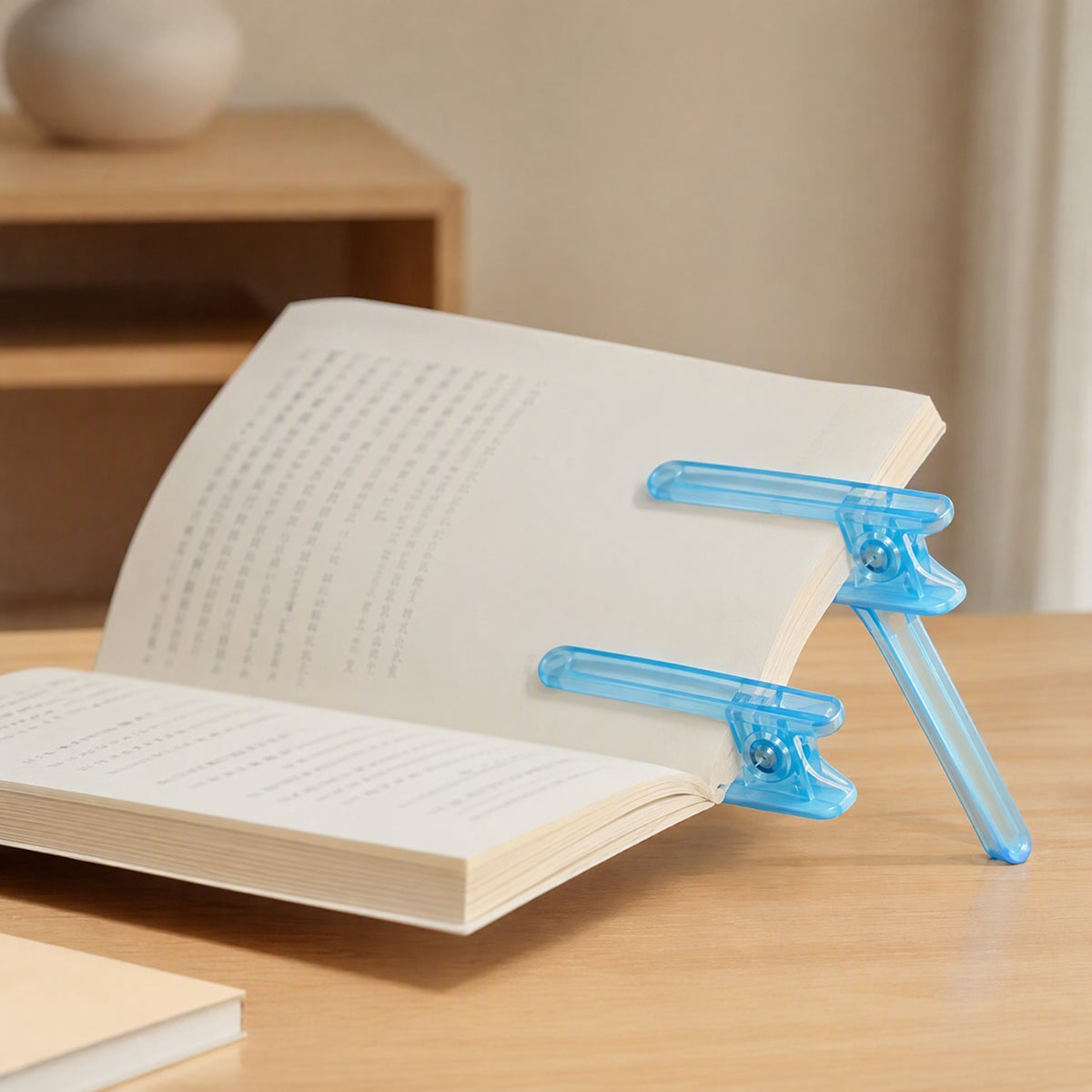 Pageclip™ Foldable Double-Clip Book Holder, styled close view