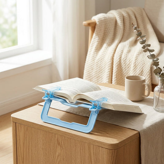 Pagepin™ Transparent Book Holder Clip in a calm home setting