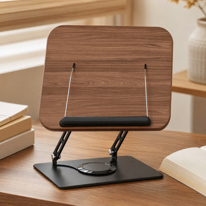 Pagewheel™ Metal Rotating Book Stand, styled close view