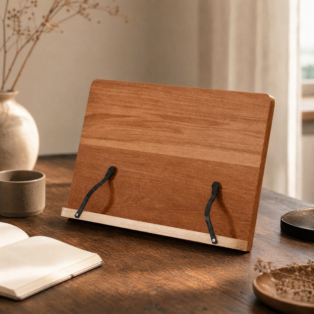 Pagepivot™ Adjustable Desktop Book Stand, styled close view
