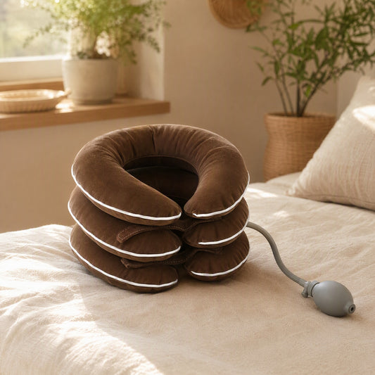 Cloudneck™ Inflatable Velvet Neck Support Pillow in a calm home setting