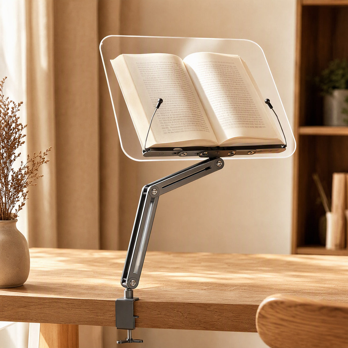 Turntable™ 360-Degree Rotating Metal Book Stand, styled close view