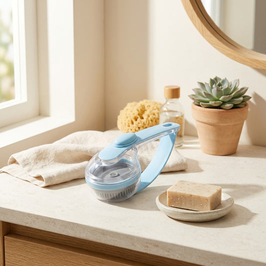 Petlather™ PP Pet Bath Brush in a calm home setting
