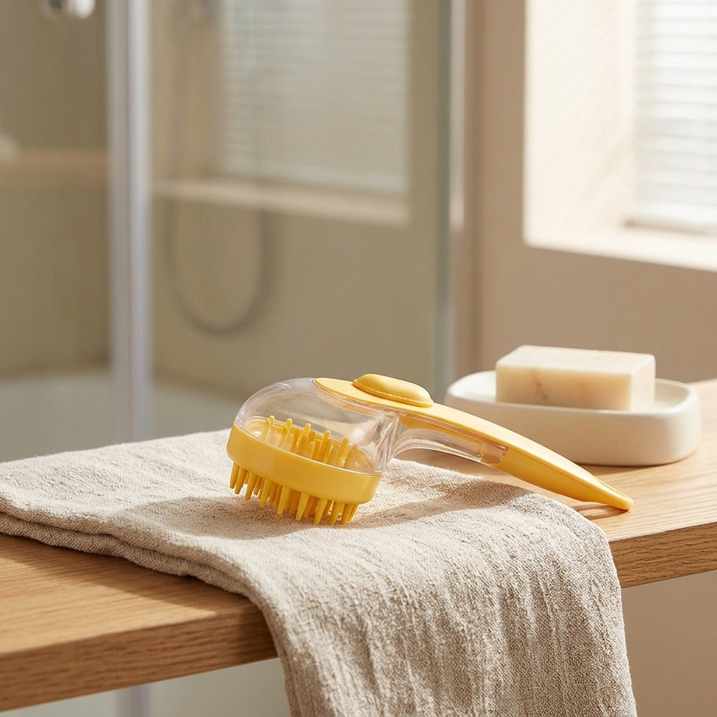 Petlather™ PP Pet Bath Brush, styled close view