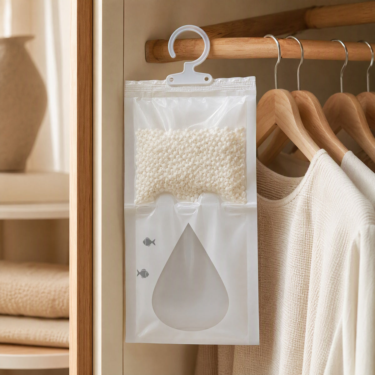 Moistwick™ 230g Hangable Dehumidification Bag, styled close view