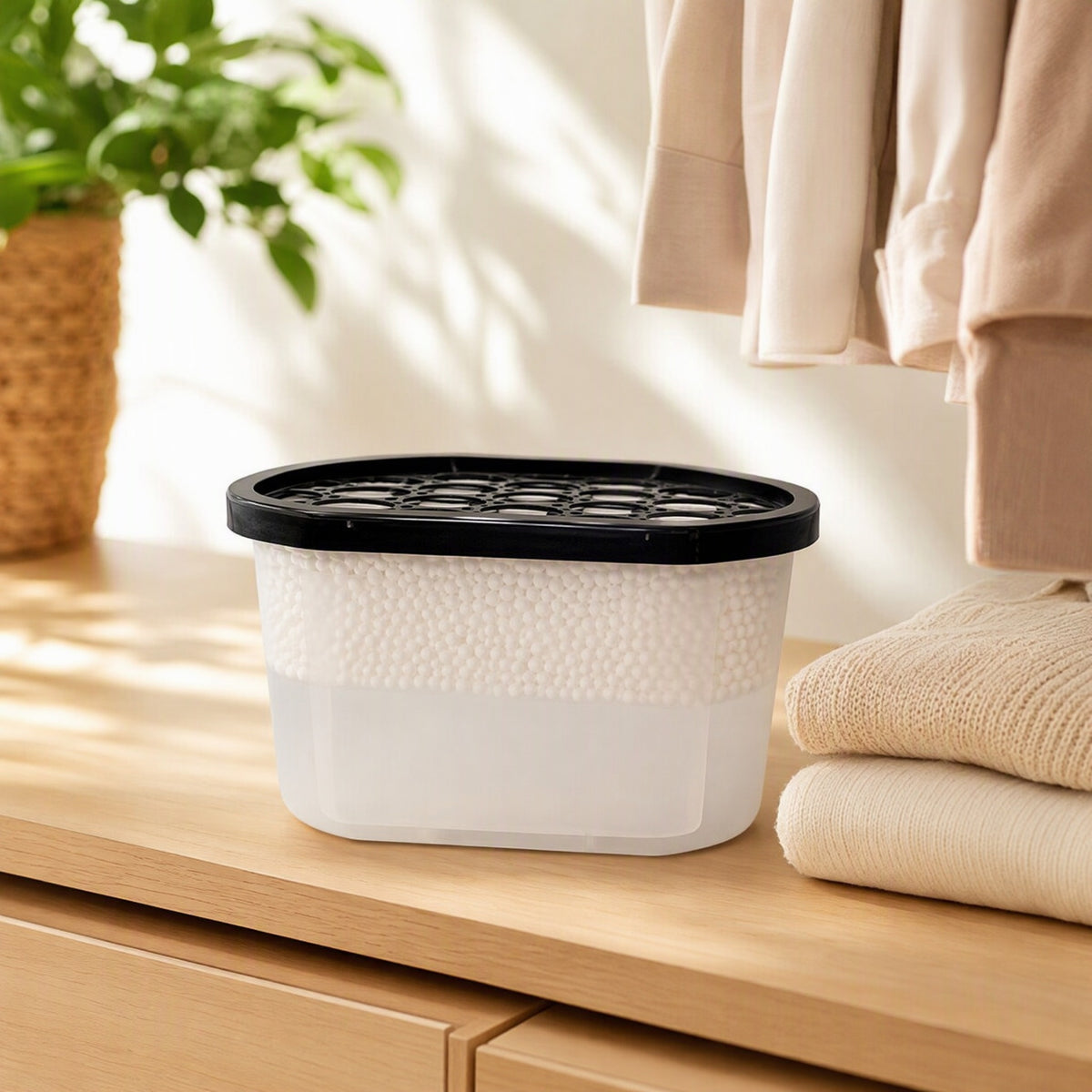 Closetdry™ Unscented Wardrobe Moisture Absorber Box in a calm home setting