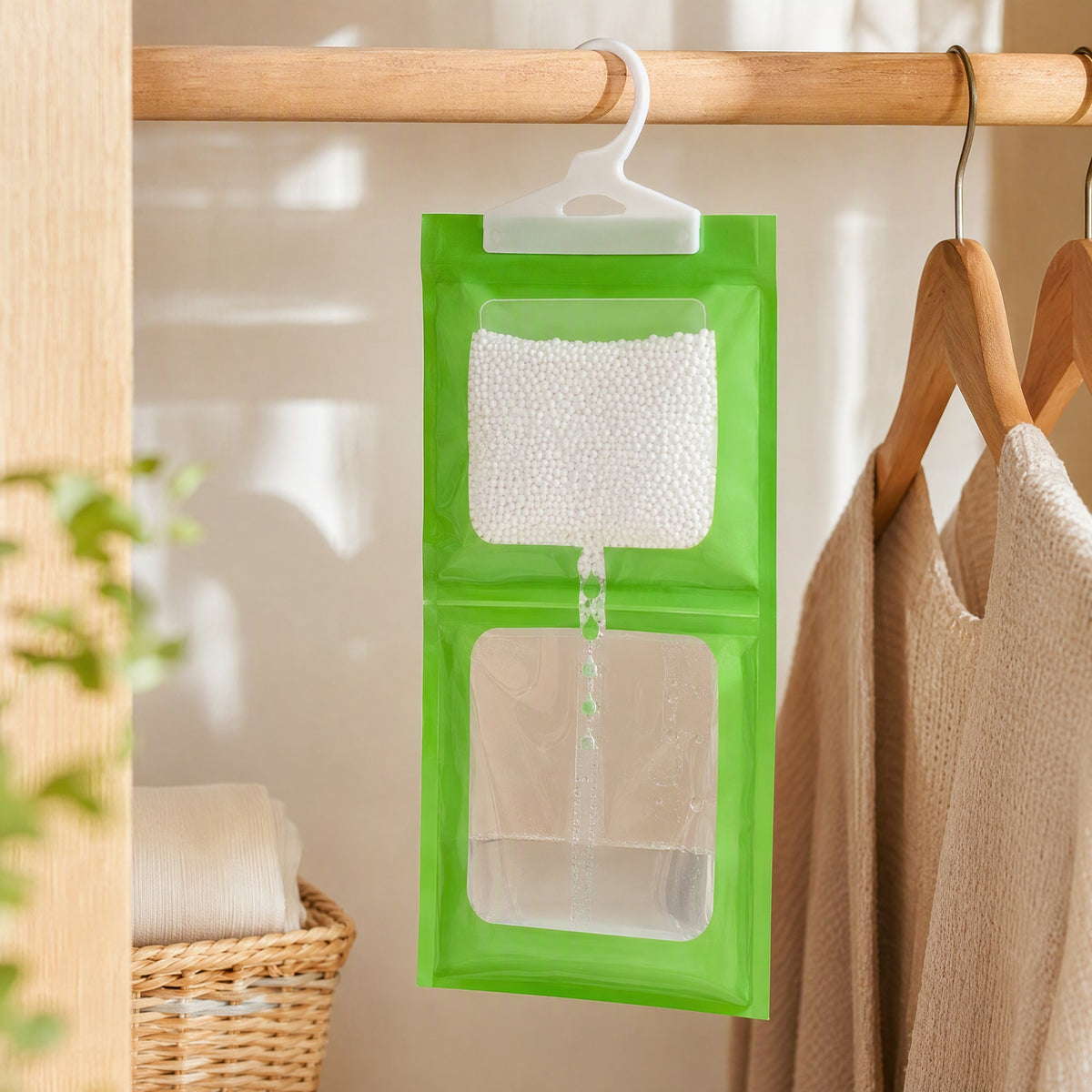 Dampcatch™ Hanging Dehumidification Bag in a calm home setting