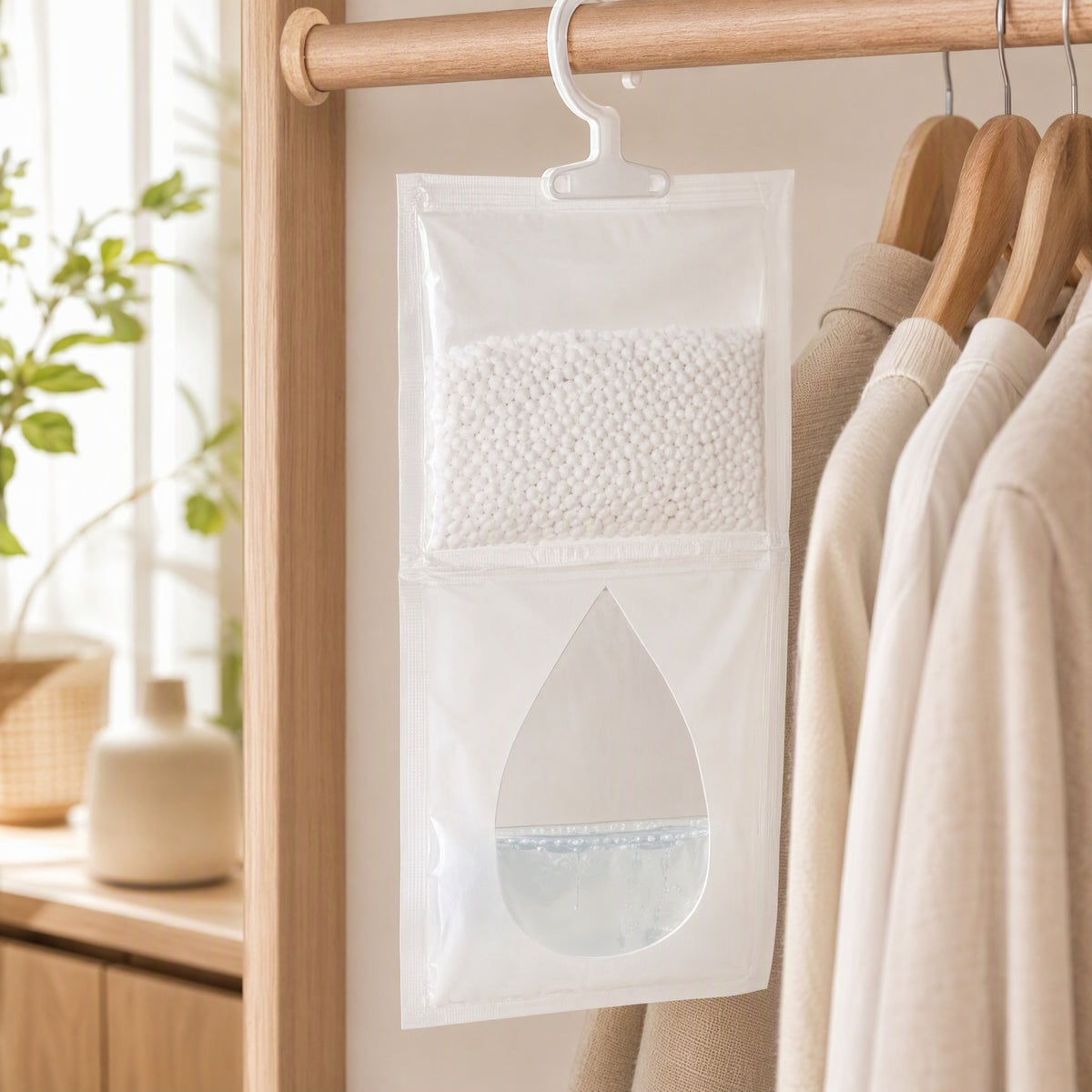 Mistmend™ Hanging Dehumidification Bag in a calm home setting