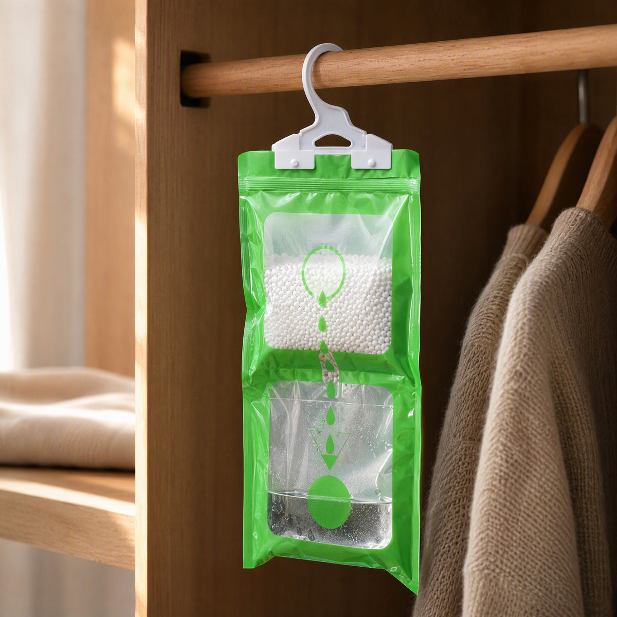 Dewdraw™ Hanging Moisture Absorption Bag, styled close view