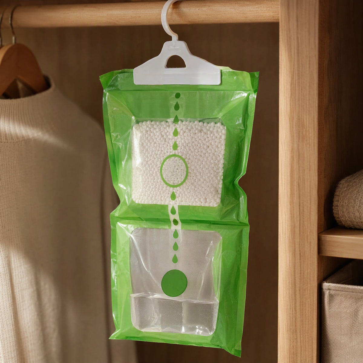 Dewdrain™ Hanging Dehumidification Bag, styled close view