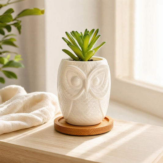 Owlgarden™ Ceramic Owl Flowerpot in a calm home setting