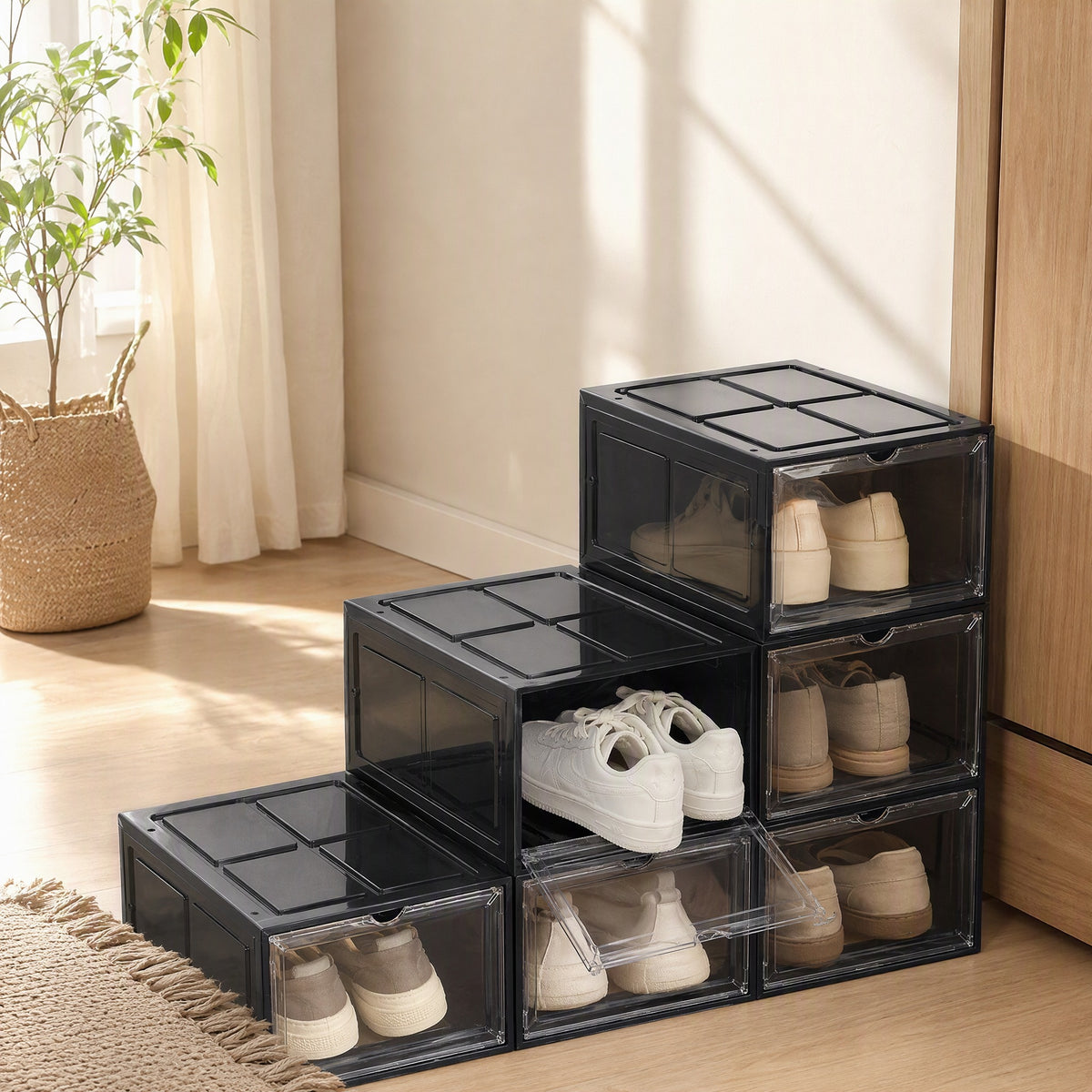 Solebin™ PET+PP Shoe Storage Box in a calm home setting