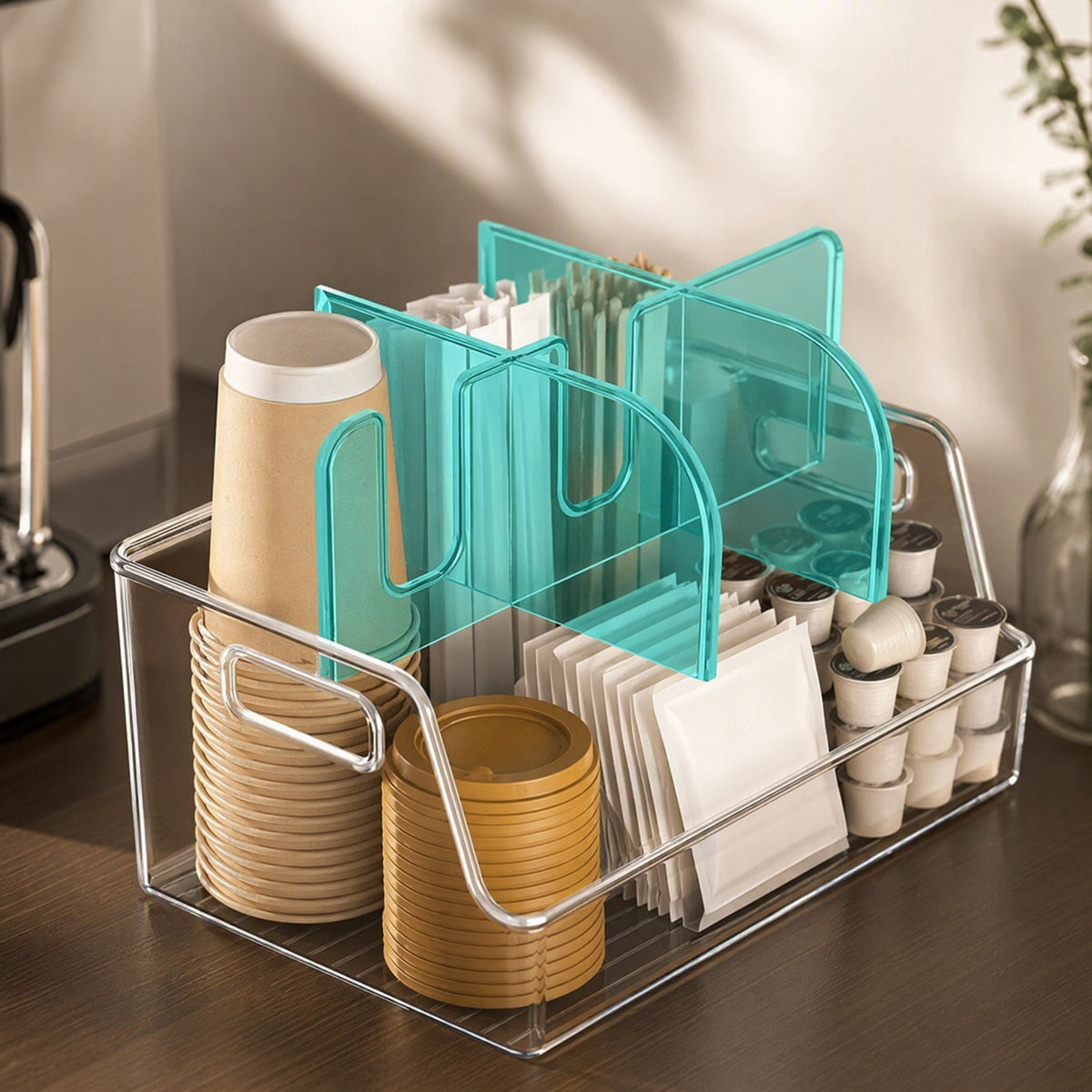 Cupcubby™ Compartment Cup Storage Rack, styled close view