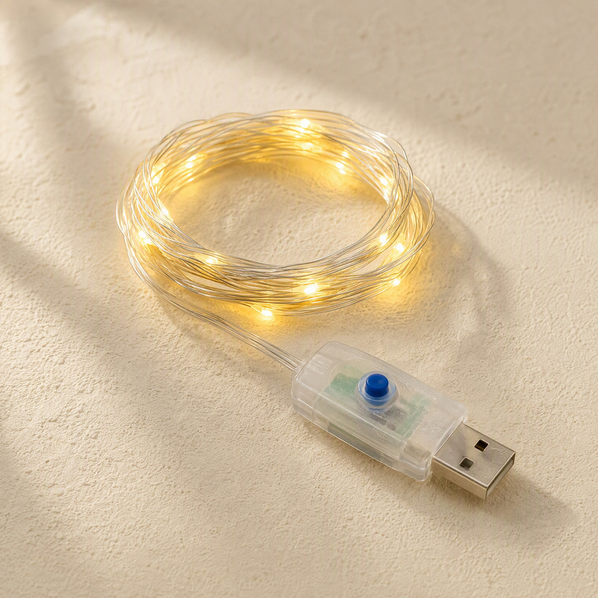 Plugglint™ USB Copper Wire String Lights, material and detail close-up
