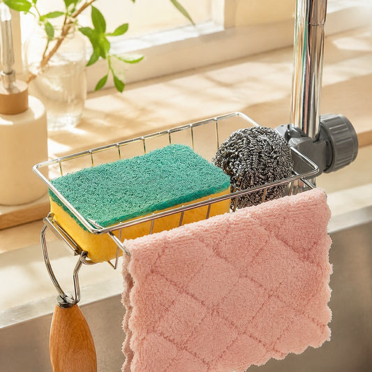 Tapstow™ Stainless Steel Faucet Storage Rack in a calm home setting