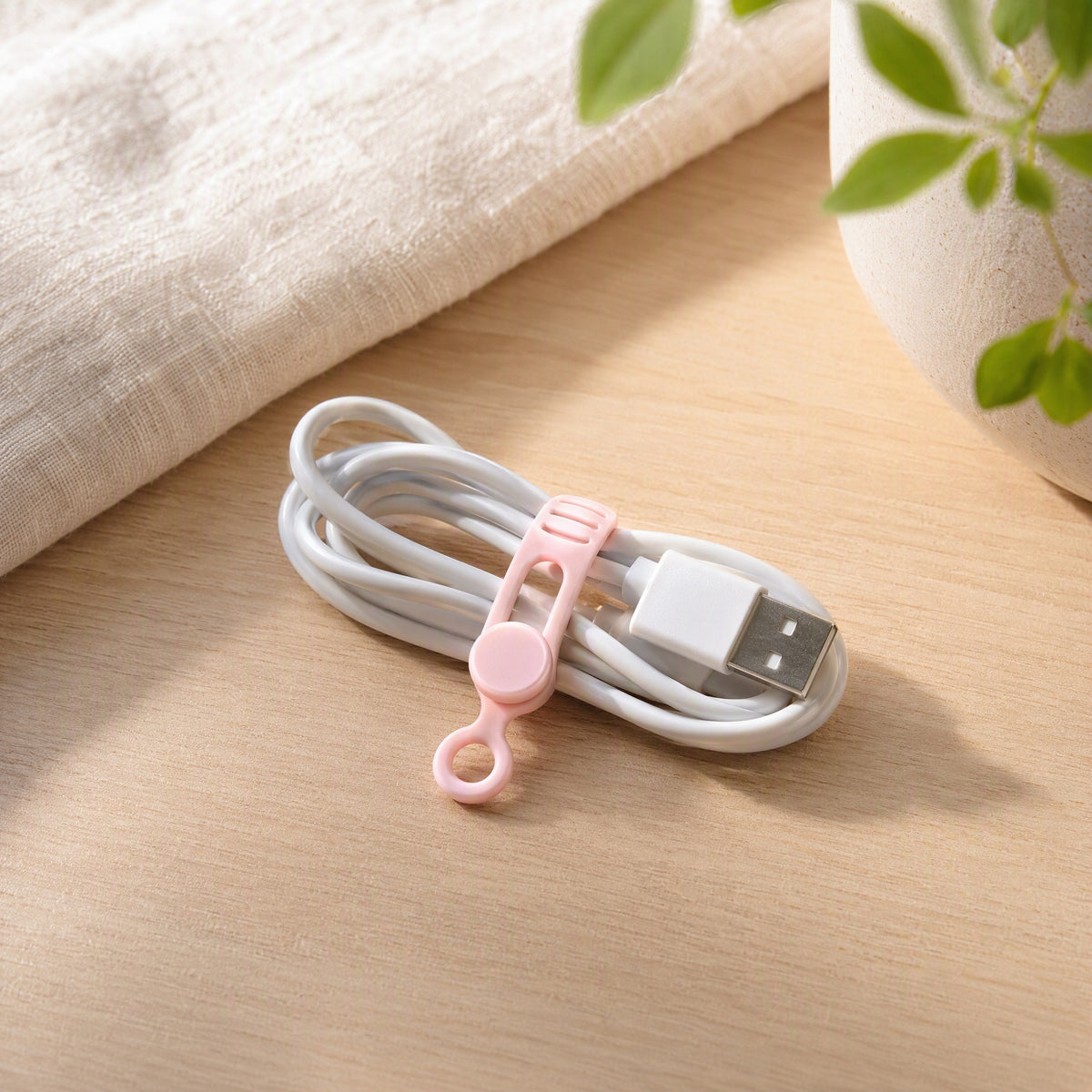 Silisnap™ Silicone Data Cable Tie in a calm home setting