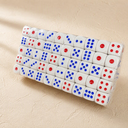 Dotduo™ White Acrylic Red And Blue Dot Dice, material and detail close-up