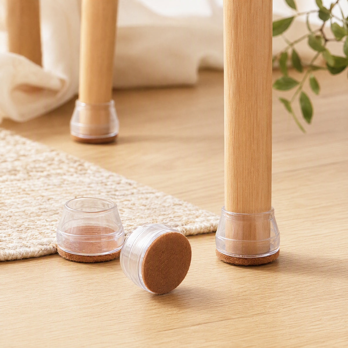 Legcush™ Round TPR Chair Leg Covers in a calm home setting