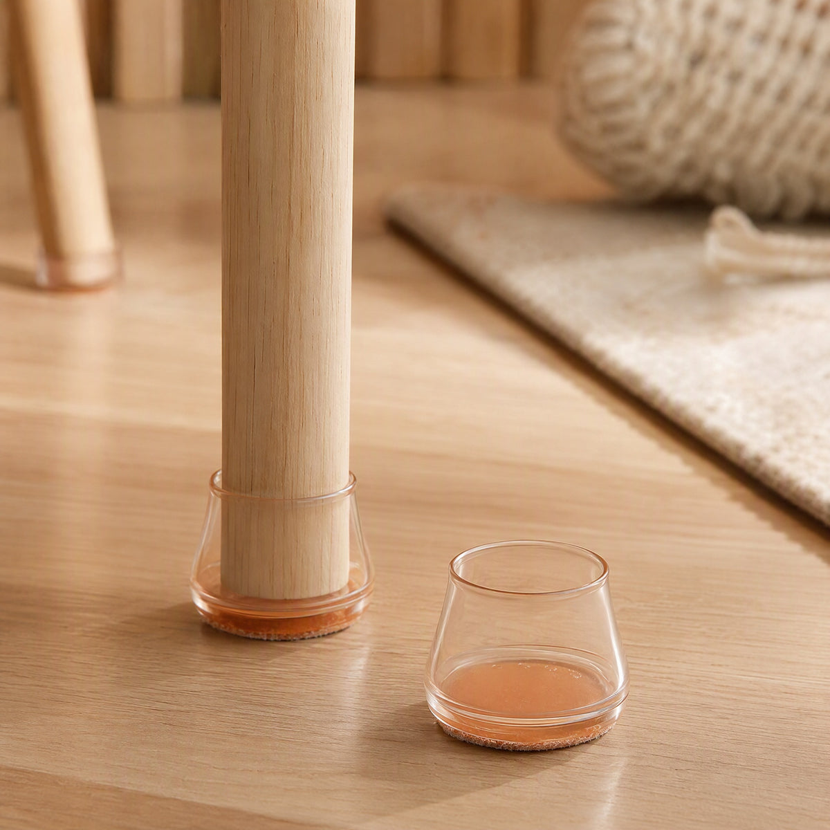 Squarehug™ TPR Square Chair Leg Covers, styled close view