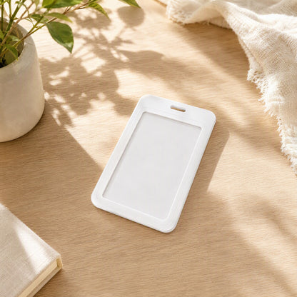 Workbadge™ Plastic Employee ID Card Holder in a calm home setting