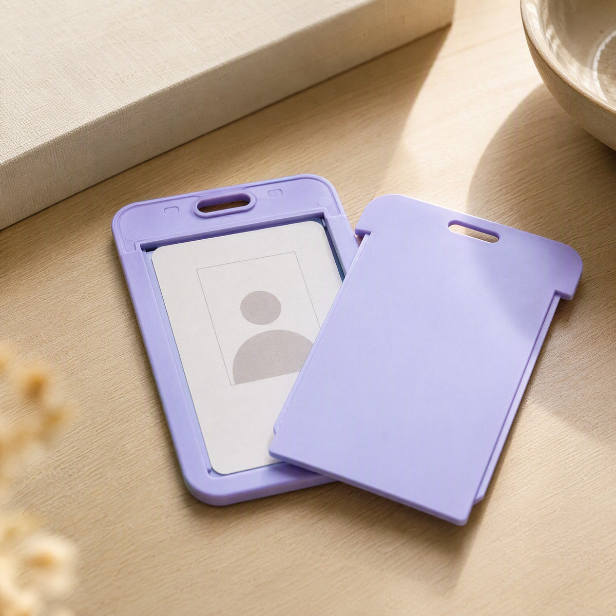 Slidecase™ Sliding Cover Plastic Card Holder, styled close view