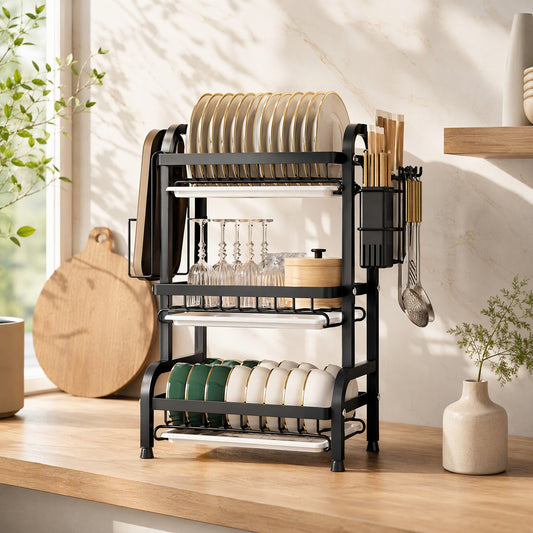 Shelfstead™ Carbon Steel Kitchen Storage Rack in a calm home setting