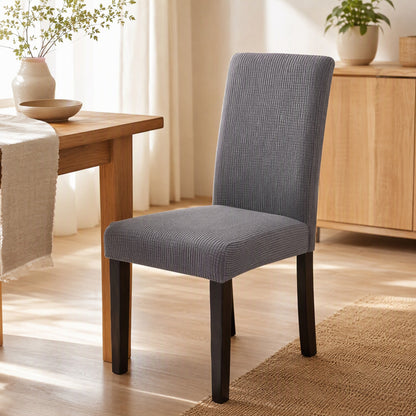 Plaidloom™ Plaid Polyester Dining Chair Cover in a calm home setting