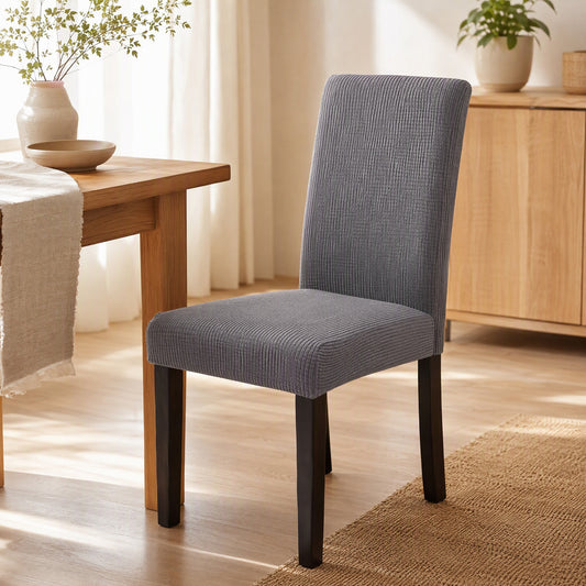 Plaidloom™ Plaid Polyester Dining Chair Cover in a calm home setting