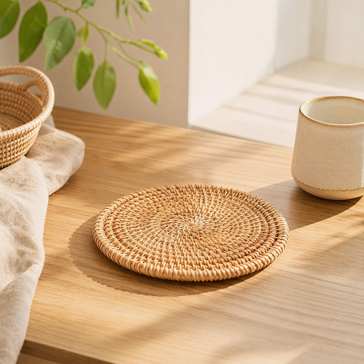Vineweave™ Vine Rattan Table Mat in a calm home setting