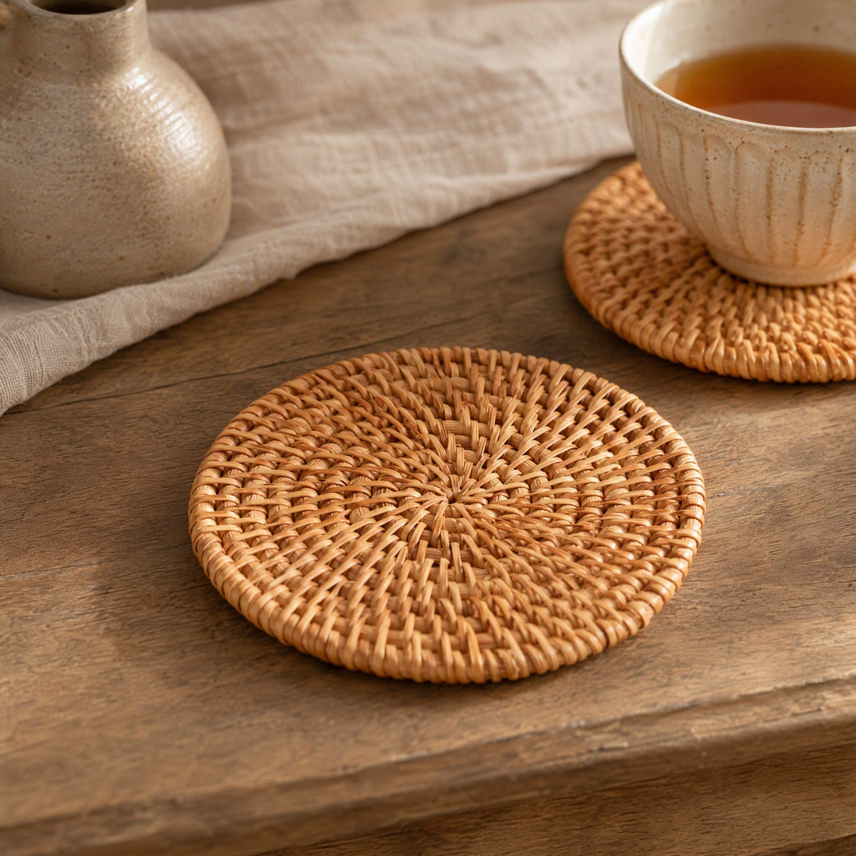 Vineweave™ Vine Rattan Table Mat, styled close view
