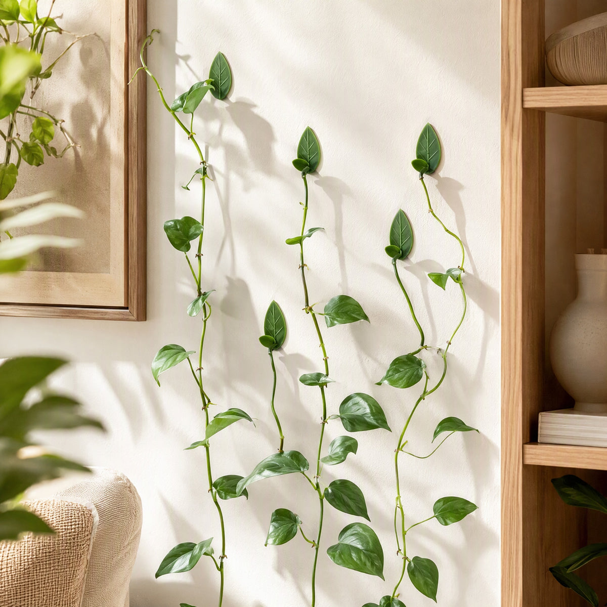 Leafhook™ Green Plant Wall Hooks in a calm home setting