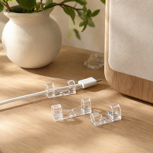 Clearloop™ Transparent Plastic Cable Organizer in a calm home setting