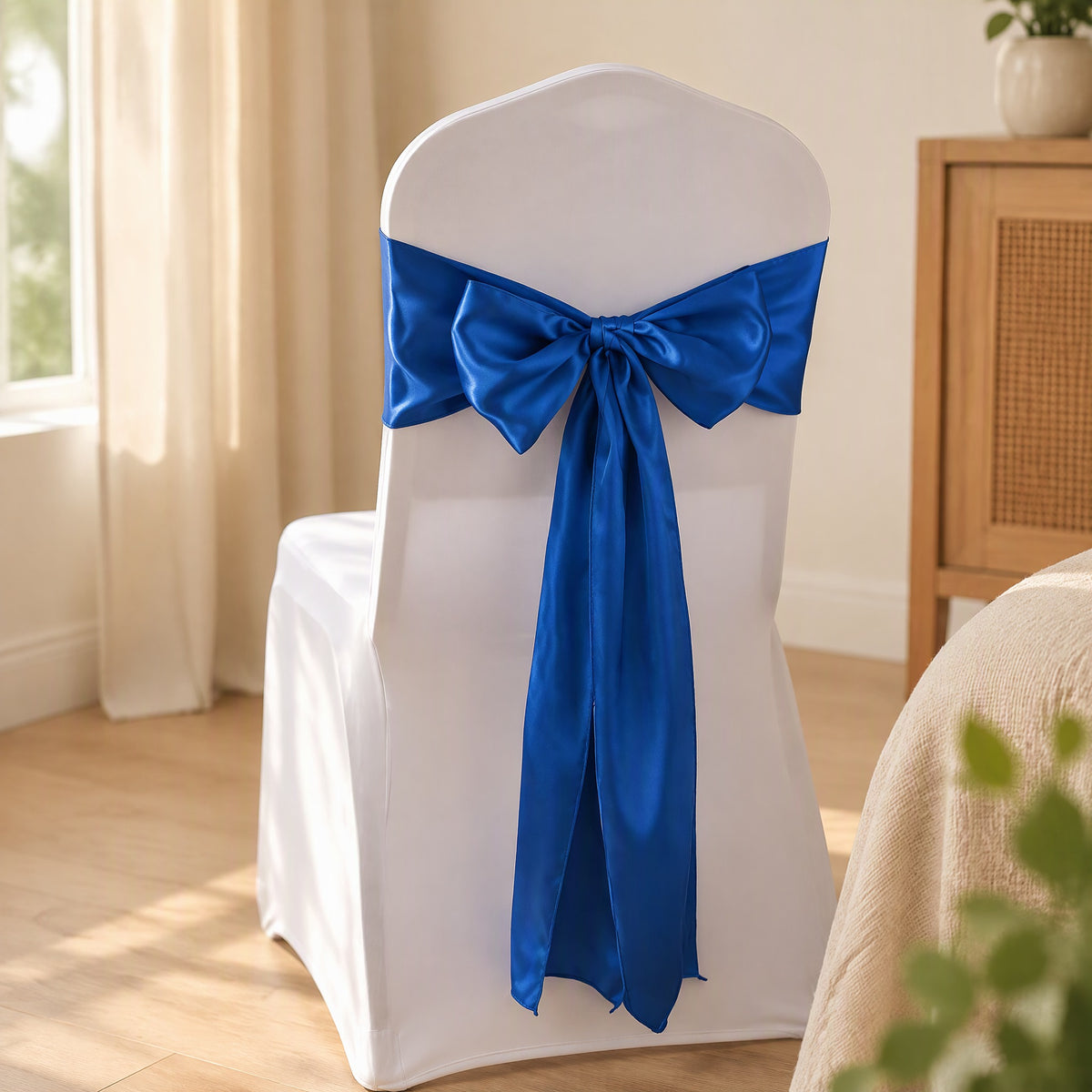 Sashglow™ Polyester Chair Sash Ribbon in a calm home setting
