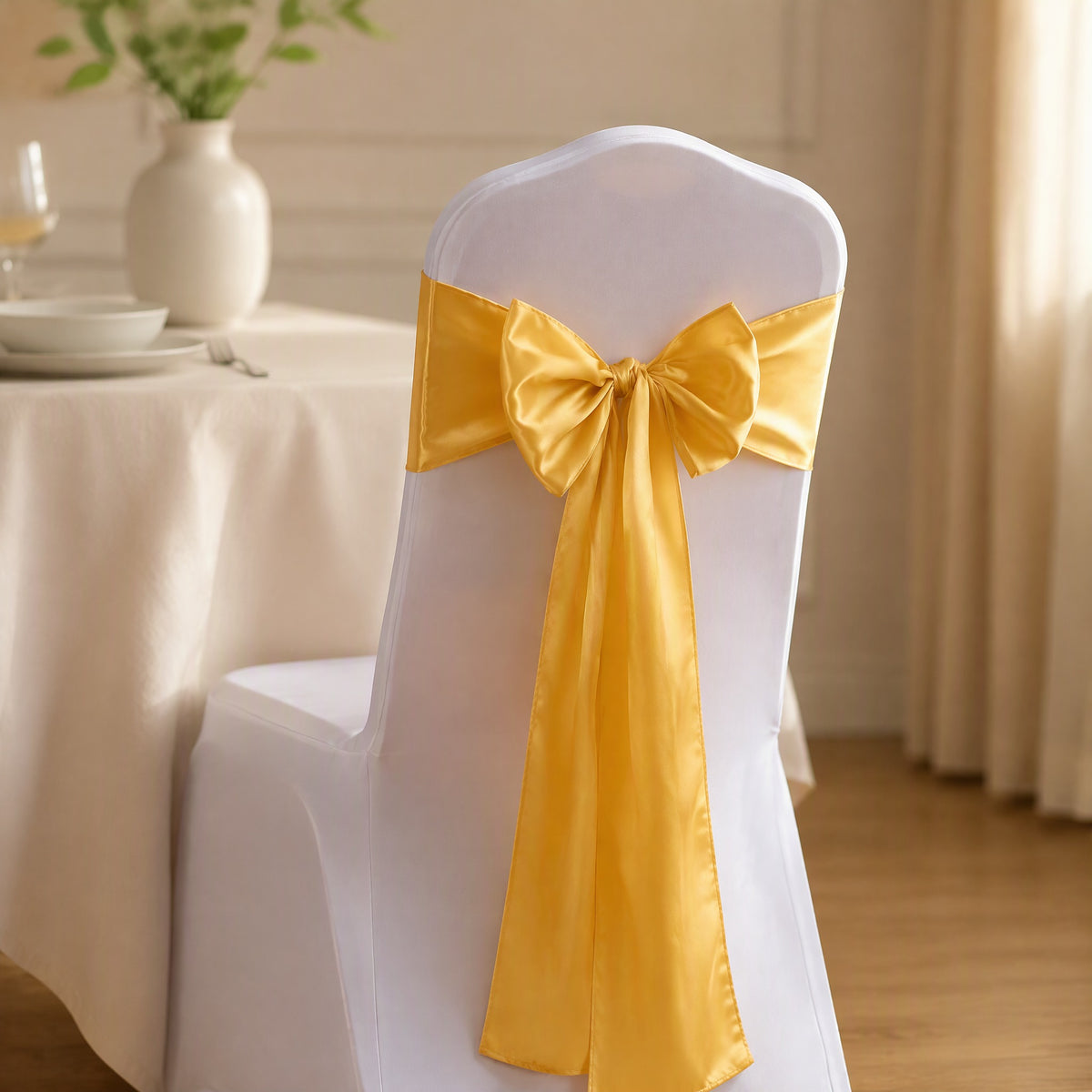Sashglow™ Polyester Chair Sash Ribbon, styled close view