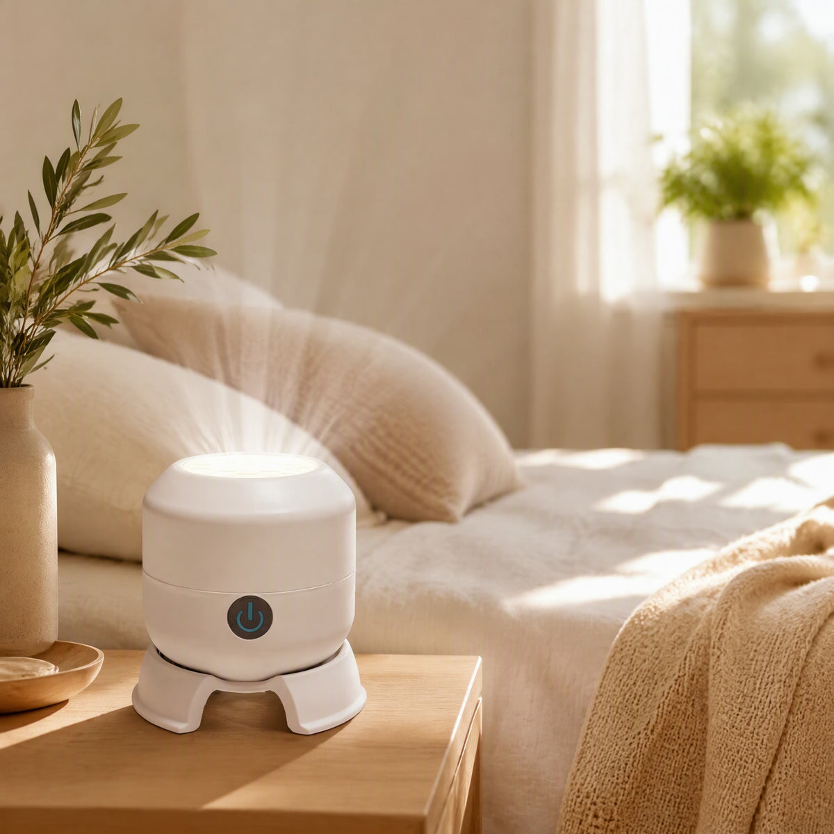 Snowbeam™ Snowflake Projection Lamp in a calm home setting